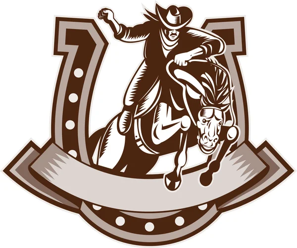 Rodeo cowboy ridning bronco häst hästsko — Stockfoto