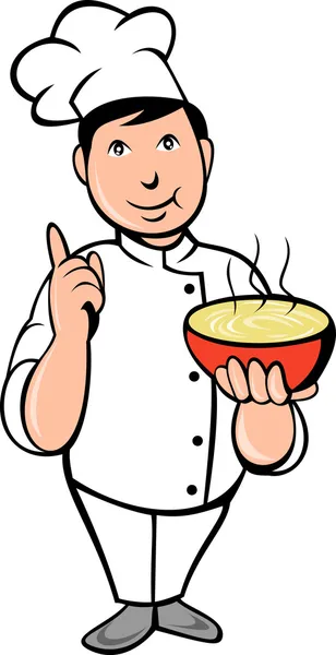Cartoon chef kok met kom soep — Stockfoto