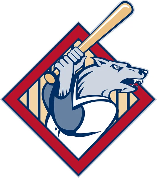 Wild dog or wolf playing baseball batting bat — Stock Photo, Image