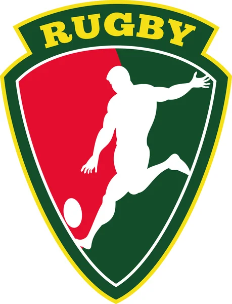 Gracz rugby kopiąc piłkę Tarcza — Zdjęcie stockowe