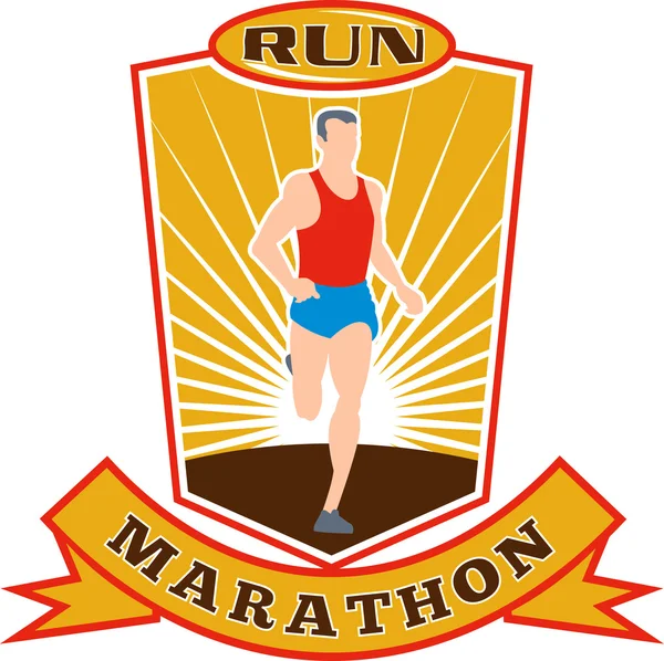 Maratonský běžec běží závod štít — Stock fotografie