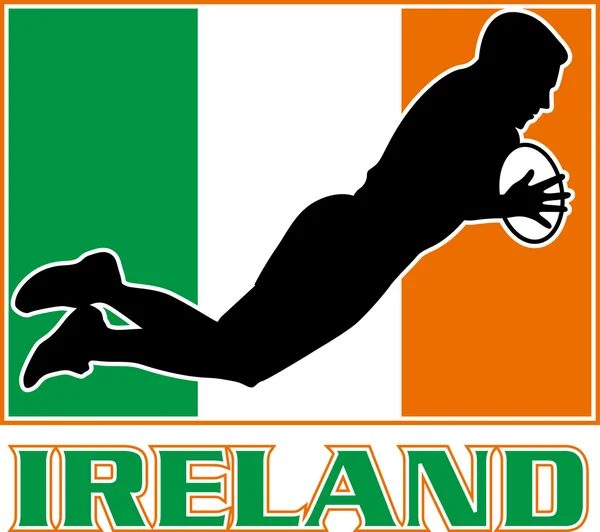 Rugby, gry nurkowanie spróbować flaga Irlandii — Zdjęcie stockowe