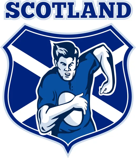 Rugby player scotland flag shield — Stock Photo, Image