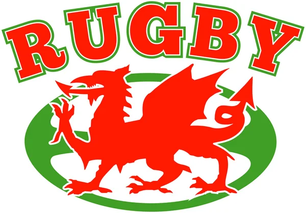 Rugby bal wales rode welsh dragon — Stockfoto