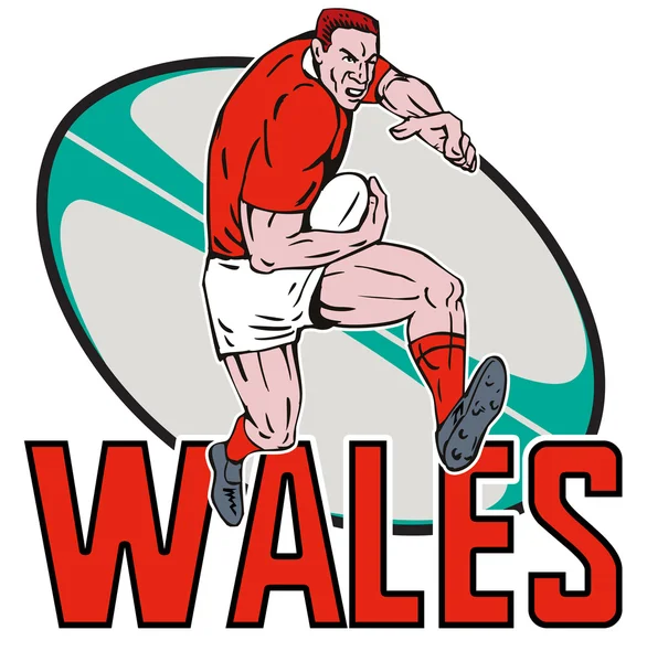 Welsh Rugby player running ball Wales – stockfoto
