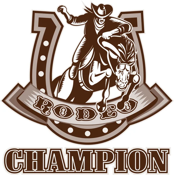Americké rodeo kovboj na koni vzpurném bronco — Stock fotografie