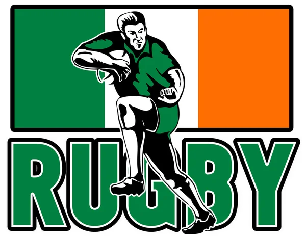 Jugador de rugby defendiéndose de la bandera de Irlanda — Foto de Stock