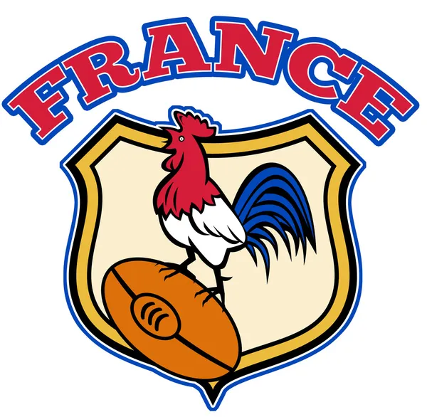 Francia Rugby Gallo gallo bola y escudo — Foto de Stock
