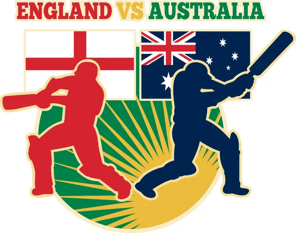 크리켓 스포츠 타자 영국 vs 호주 국기 — 스톡 사진