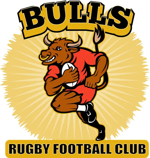 Bull, rugby topu ile çalışan oyun — Stok fotoğraf