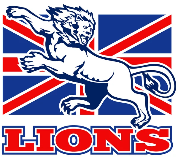 León atacando bandera del gato unión británica GB —  Fotos de Stock