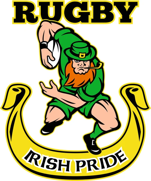 Jogador irlandês de rugby leprechaun correndo com bola — Fotografia de Stock