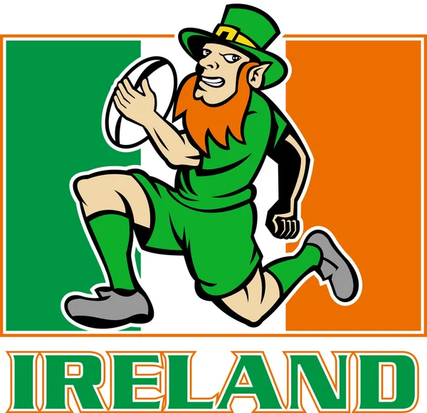 Giocatore di rugby irlandese leprechaun Bandiera irlandese — Foto Stock