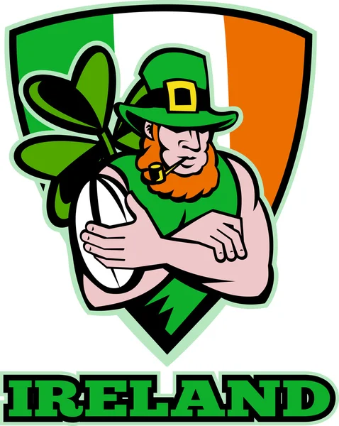 Duende irlandés rugby jugador escudo celta Irlanda — Foto de Stock