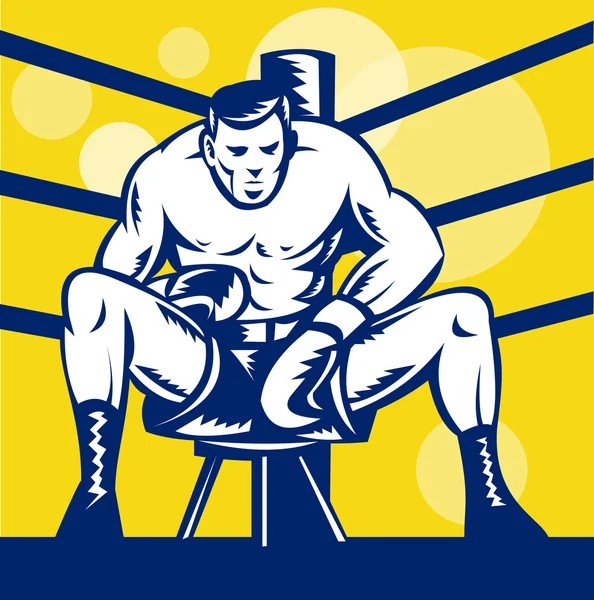 Boxeador sentado en taburete vista frontal — Foto de Stock
