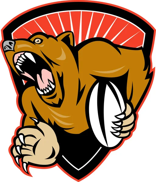 Gracz rugby Grizzly bear fending z piłka Tarcza — Zdjęcie stockowe