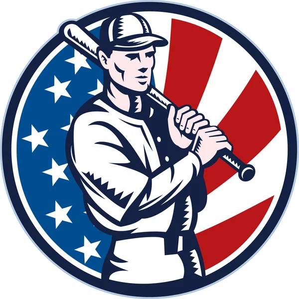 Baseballspelare hålla bat amerikanska flaggan — Stockfoto