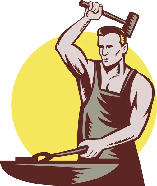 Lavoratore fabbro con martello e incudine — Foto Stock