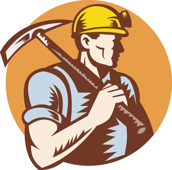 Mijnwerker op het werk met pick ax — Stockfoto