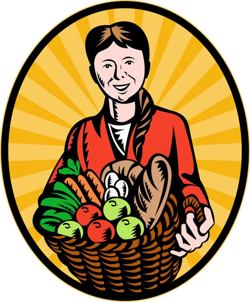 Female organic farmer crop harvest basket — Stock Photo, Image