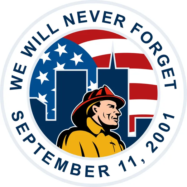 9-11 fireman firefighter american flag twin tower — Stock Photo, Image