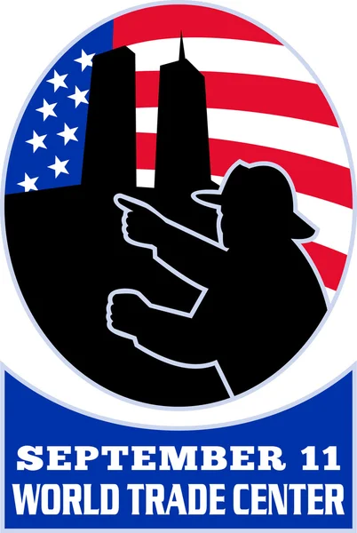 9-11 消防员消防员美国国旗双塔式 — 图库照片