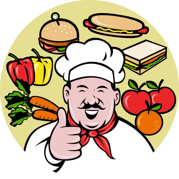 Chef cook baker thumbs up fruit sandwich food — Stock Photo, Image