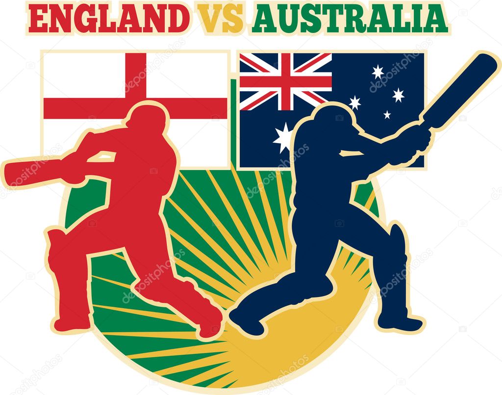 Cricket sports batsman England vs Australia flag