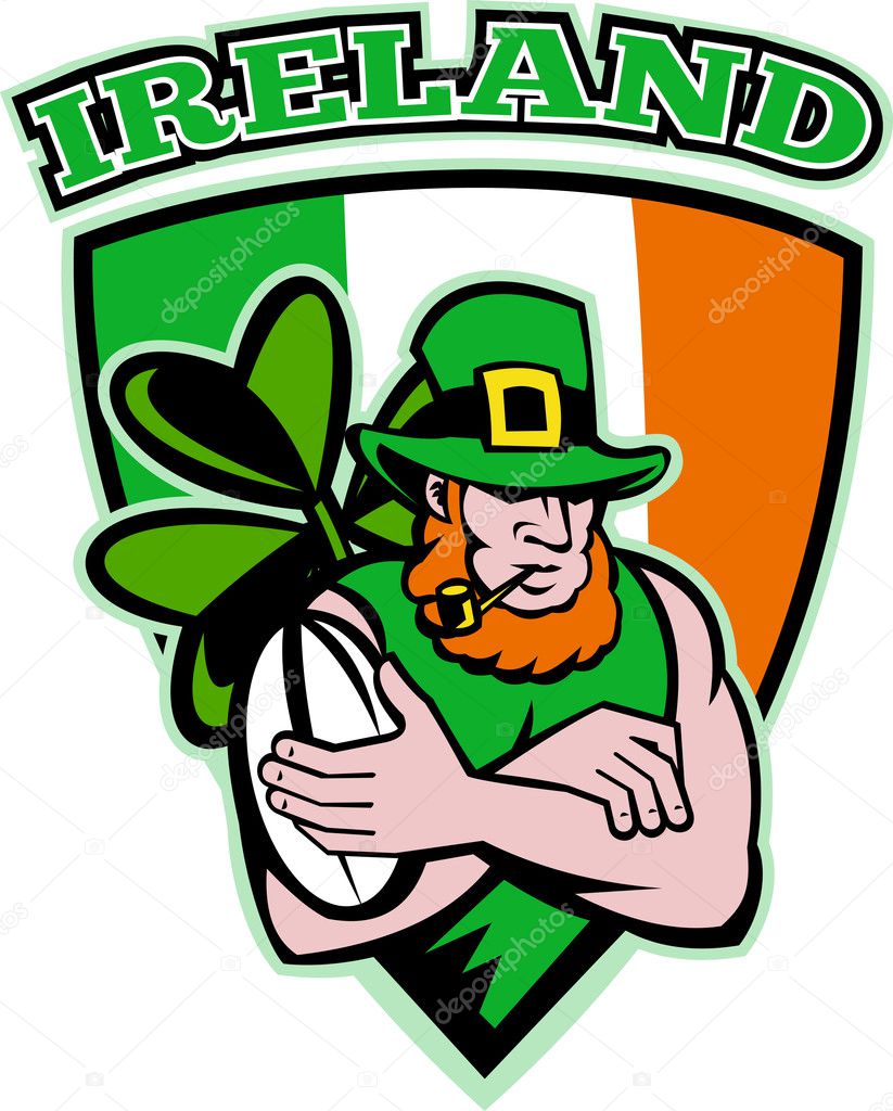 Irish leprechaun rugby player shield Ireland