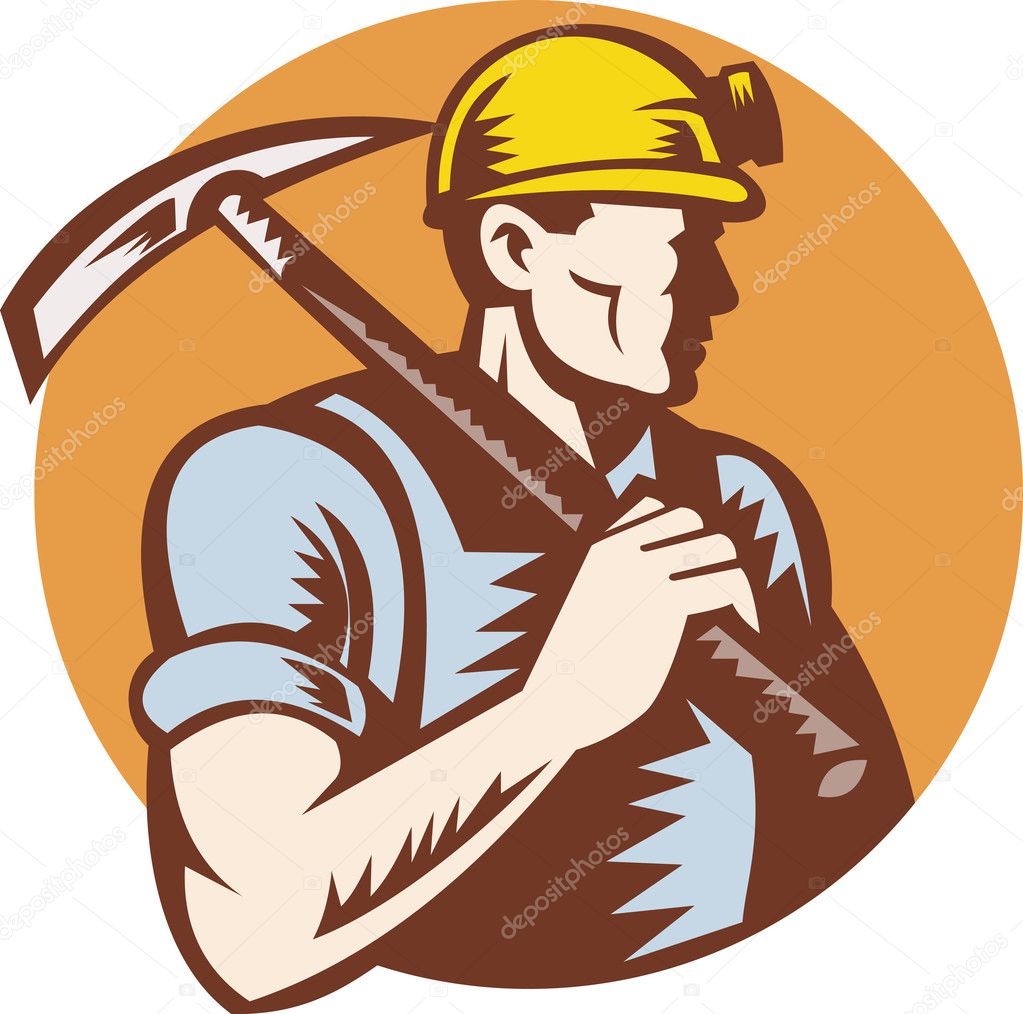 Coal miner at work with pick ax
