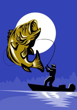 Largemouth Bass Fish Fly Fisherman Fishing rod clipart