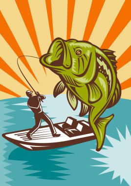 Largemouth Bass Fish Fly Fisherman Fishing rod clipart