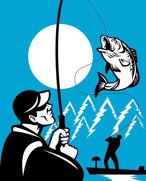 Largemouth бас риби літати рибалки риболовлю дерев — стокове фото
