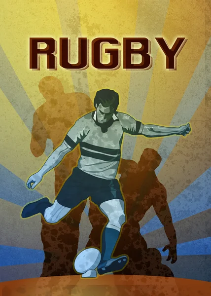 Jogador de rugby chutando o cartaz da bola — Fotografia de Stock