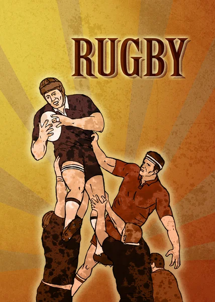 Rugby player jumping lineout — Stockfoto