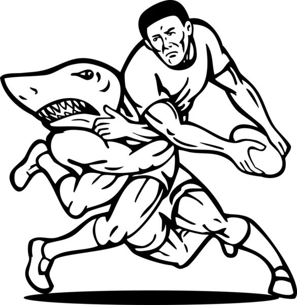 Rugbyspeler passeren bal aangepakt door haai — Stockfoto