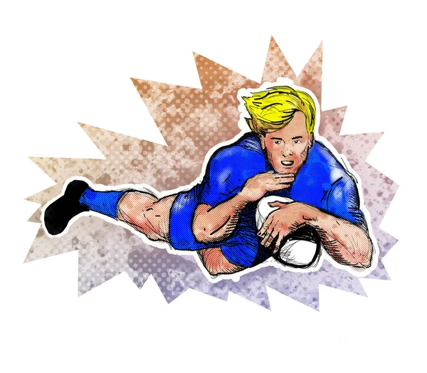 Rugby-Spieler taucht ab, um ein Tor zu erzielen — Stockfoto