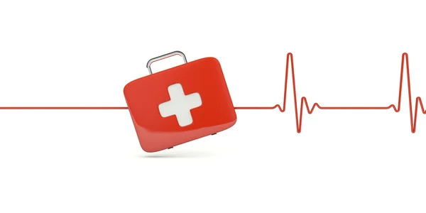 Eerste hulp kit met heartbeat geïsoleerd op wit — Stockfoto