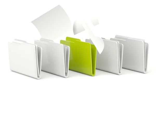 Carpeta verde con documentos aislados en blanco — Foto de Stock