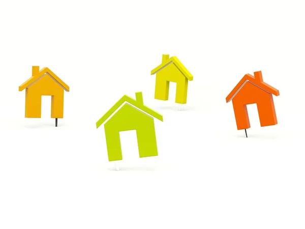 Pinos de casa coloridos isolados em branco — Fotografia de Stock