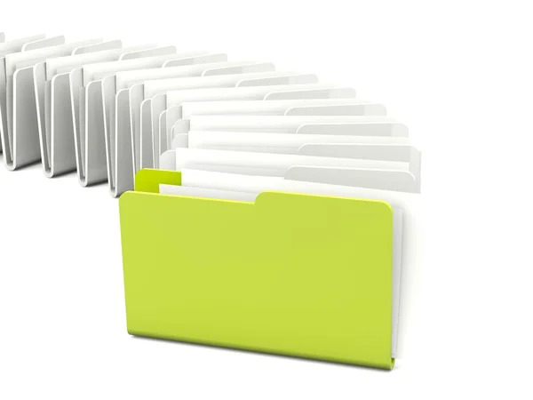 Green folder in a row isolated on white — Stock Photo, Image
