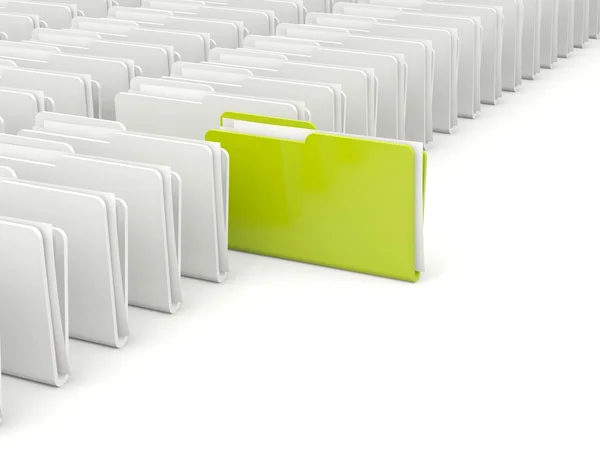 Rows of folders with different green folder — Stock Photo, Image