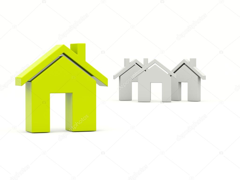 Green home over grey homes