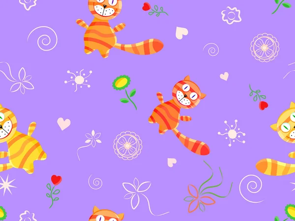 Kırmızı kedi ile sorunsuz doodle patternt — Stok Vektör