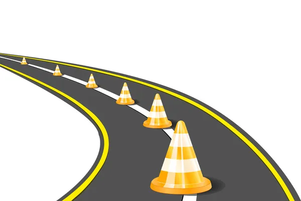 Orange Road Cones on Highway — Stock Vector