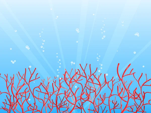 Red coral in blue ocean — Stock Vector