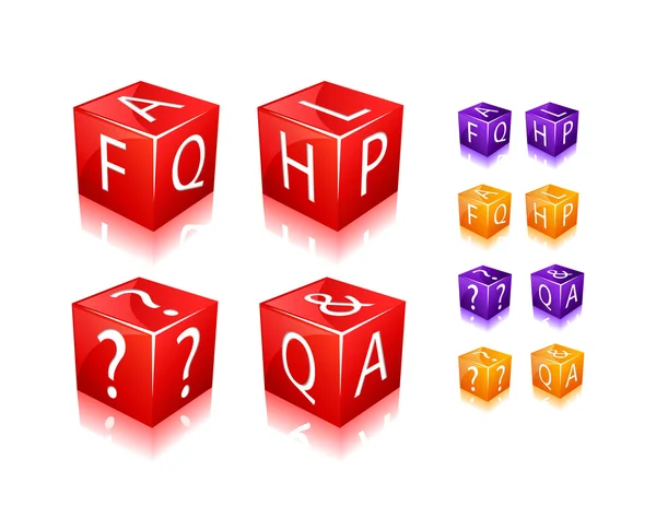 FAQ en help kubus pictogram — Stockvector