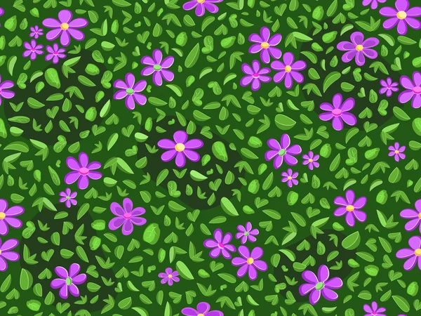Violet flower and green leaf at seamless pattern background — Stock Vector