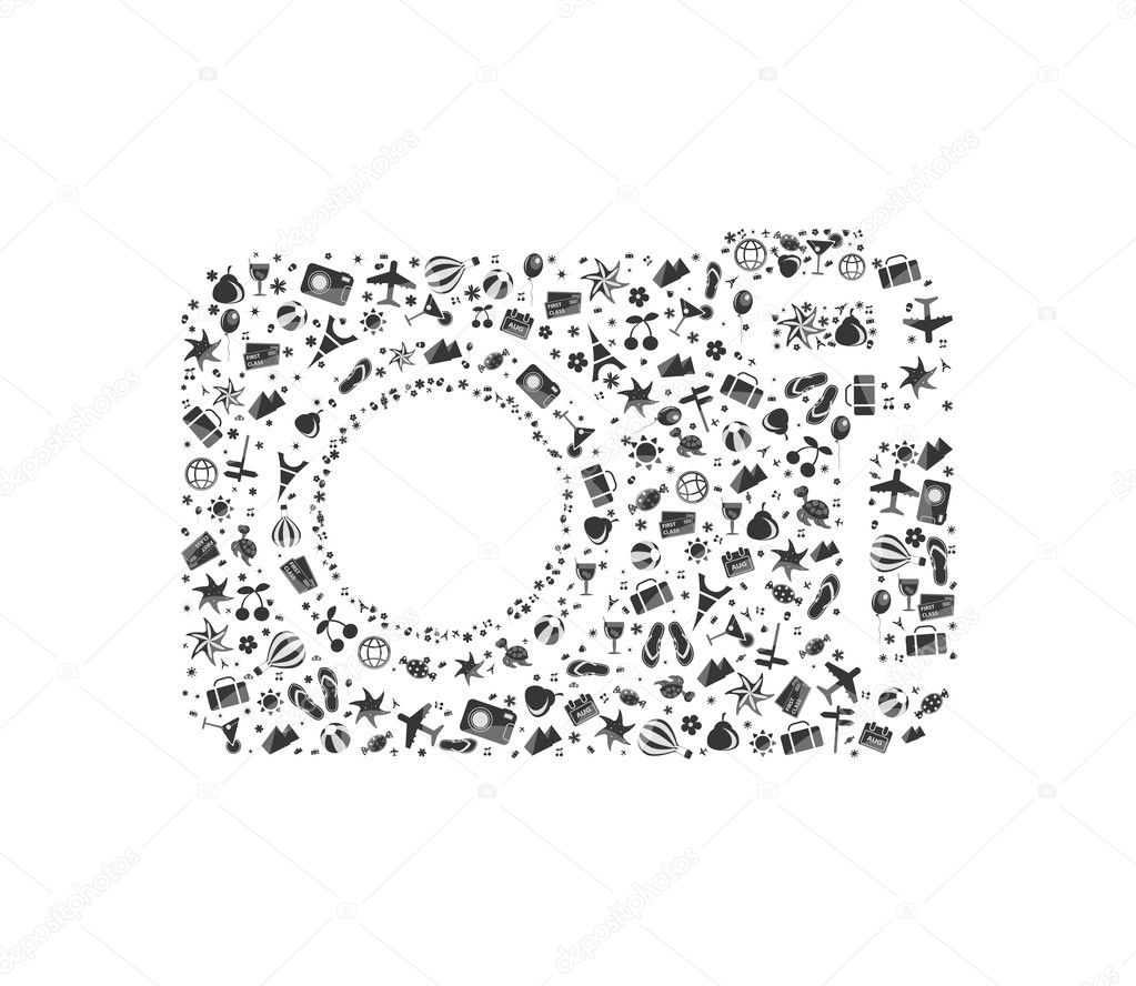 Black-and-white camera composed from different travel elements