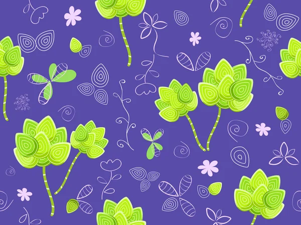 Bloemen naadloos patroon op violette achtergrond — Stockvector